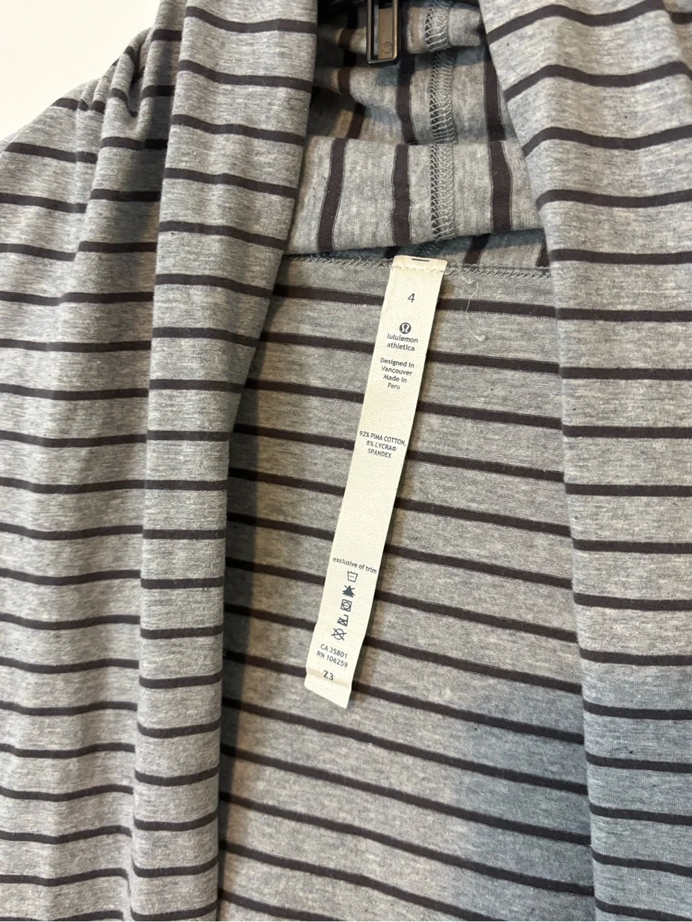 Lululemon Gray Striped Open Front Waterfall Cardigan Sweater Size 4